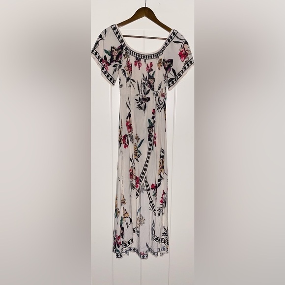 Jealous Tomato Dress M White Off The Shoulder Maxi Lined Floral Peasant Coquette - Picture 8 of 8